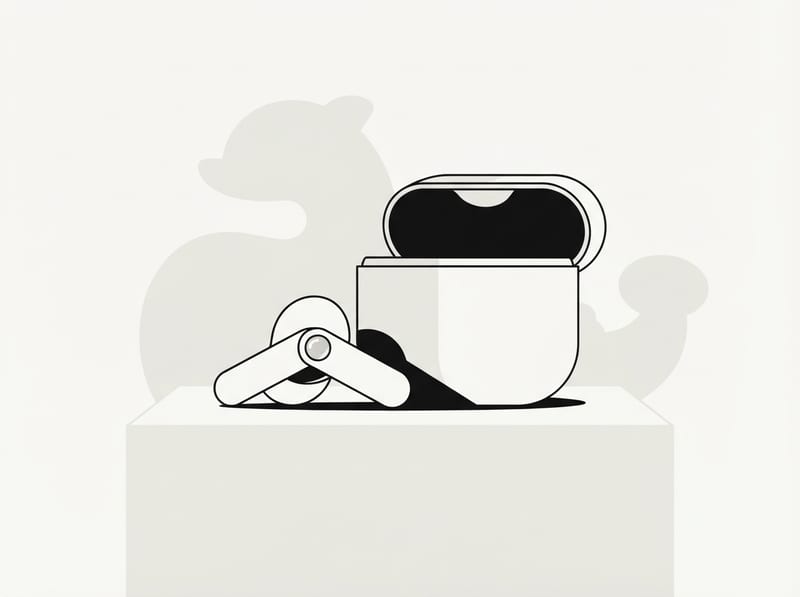 A wireless earbud and its open charging case sit in front of a shadowy sea-creature silhouette, hinting at a secret product codename.