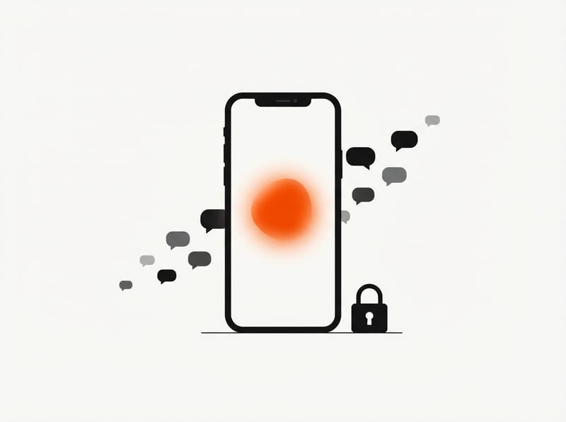 A smartphone with a glowing orb on its blank screen, surrounded by faint speech bubbles and a small padlock, suggesting an assistant that remembers past chats and a security update.